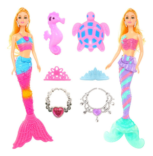 2 Muñeca Sirena + 6 Accesorios - Muñecas De 30 Cm/11,5 Pulgs