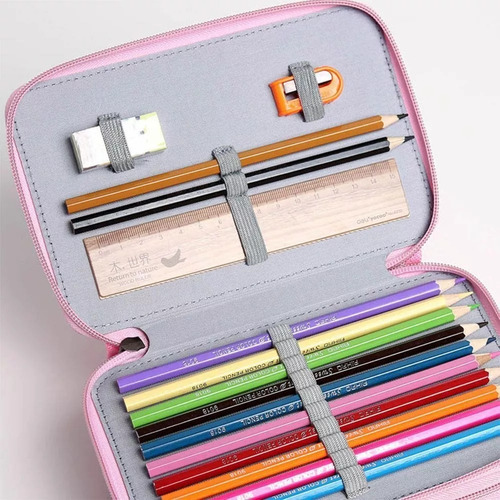 Lapicera Estuche Organizador 3 Cierres 55 Lapices Impermeabl Color Negro