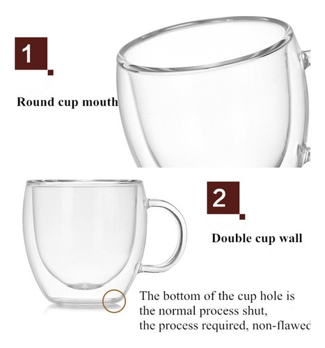 Imagen 4 de 7 de Pack 2 Tazas De Vidrio Doble Pared Café Té 250 Ml Cappuchino