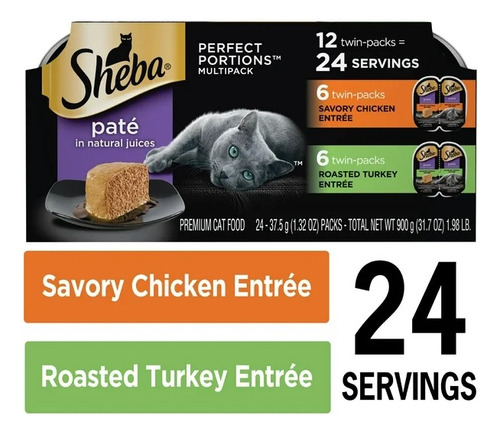 Sheba, Comida Húmeda Para Gatos Pollo Y Pavo 24 Porciones