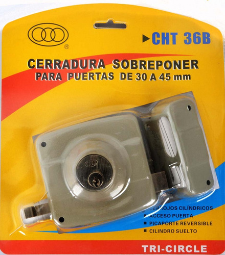 Chapa Cerradura Sobreponer Gris Puertas 30 A 45mm Tri-circle