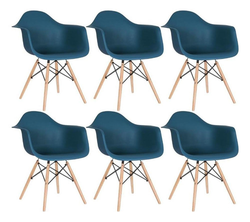 6 Cadeiras  Eames Wood Daw Com Braços Jantar Cozinha Cores Estrutura da cadeira Azul-petróleo