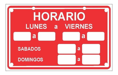 Cartel Horario 12,5x20 Cm C/ Números Sopapa Y Tanza Colores