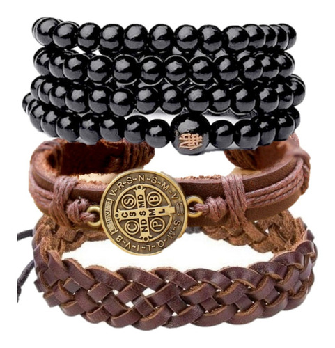 Pulseira Masculina De Couro Legítimo Cruz Vintage Country