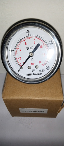 Manómetro De 0-200 Psi Dial 21/2  C/ Trasera 1/4  Npt Baumer