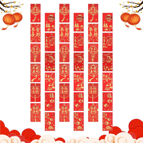 Sobres Rojos Chinos, 36 Piezas Año Nuevo Chino Hong Bao Sobr