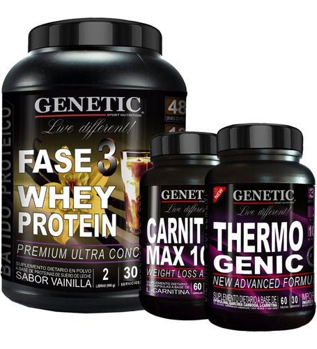 Músculos Marcados Whey F3 + Carnitina + Thermogenic Genetic