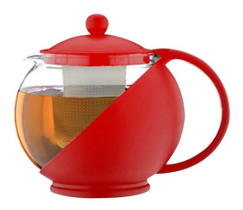 Tetera Con Infusor 1250 Ml Té Hebras Vidrio Rojo Oferta