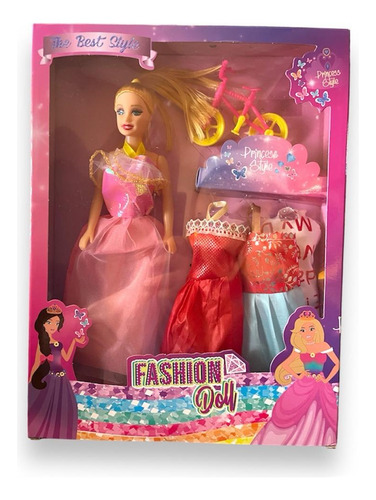 Muñeca Flaca 32cm Con Vestidos Y Bicicleta