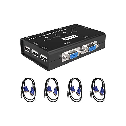 Viki Mt 4 Puertos Vga Conmutador Kvm Cables De Concentr...