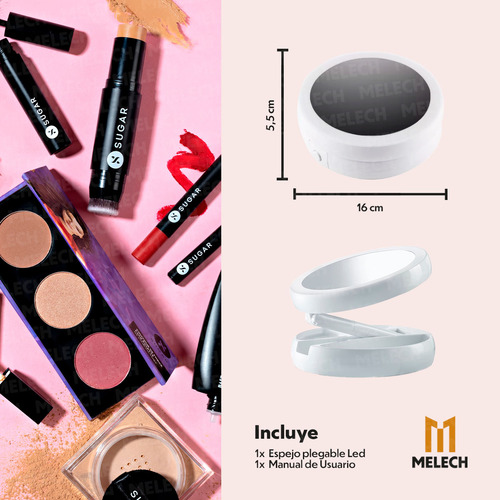 Espejo Para Maquillaje Led Doble Con Aumento Usb - Melech