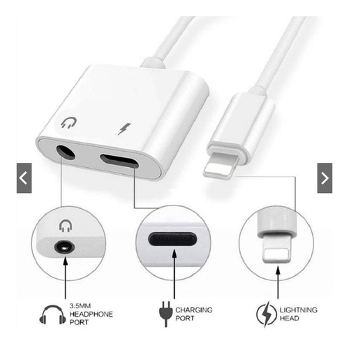 Imagen 3 de 9 de Splitter Lightning Carga Jack Miniplug 3.5mm iPhone iPad