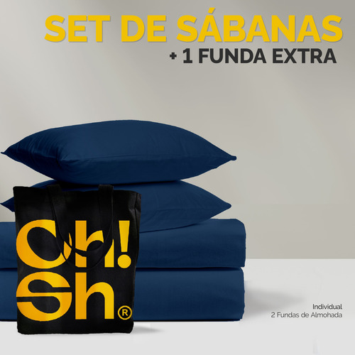 Oh! Sheets Juego De Sabanas Microfibra 5 Piezas Individual Azul Marino Liso