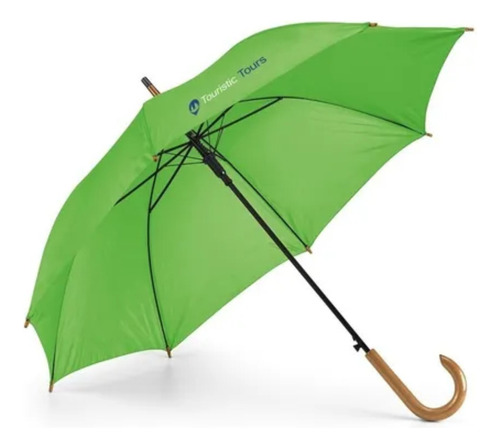Paraguas automático de colores con mango de madera y logotipo verde lechuga