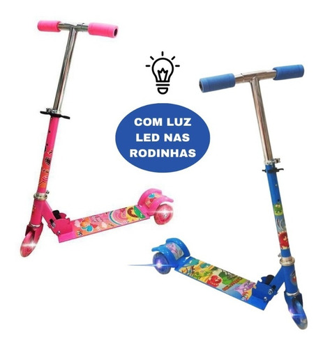 Patinete Infantil Menina Menino 3 Rodas Led Dobrável 50kg