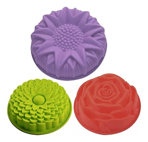 A A Kit 3 Moldes Repostería Silicona Flores Pastel Redondo