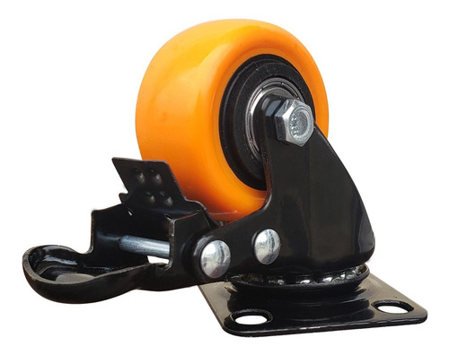 Imagen 4 de 7 de Rueda Giratoria Naranja Pvc 50x23 Mm Doble Freno Rodamiento