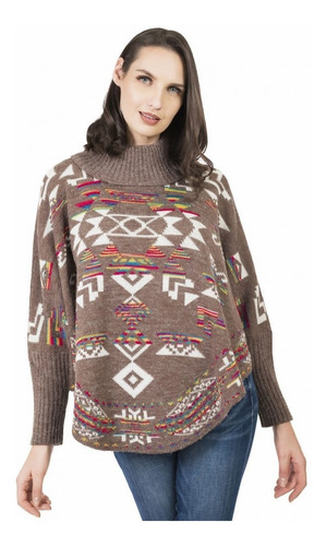 Poncho Conquista Con Cuello Alto Tejido Grecas Multicolor