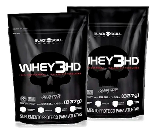 Kit 2x Whey 3hd - 837g Refil - Black Skull / Caveira Preta Sabor Baunilha