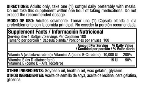 Betacarotene-provitamin A 1000 Iu - Unidad a $28900