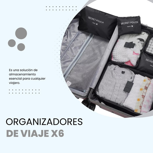 Set Organizador De Valija MTL X6 Unidades Color Negro Neceser Bolso Viaje Ropa Doblada Lavable Plegable Resistente Práctico Portátil