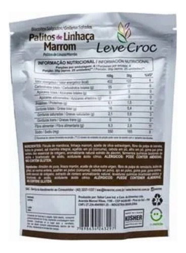Biscoito Salgado - Palitos Linhaça Marrom 120g Leve Croc