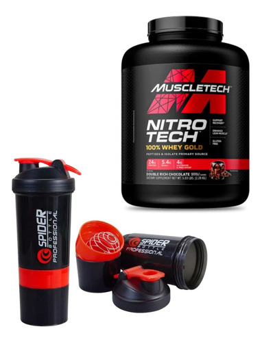 Nitro Tech 100% Whey Gold Muscletech 5.03 Lb + Shaker 600 Ml