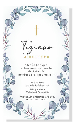 Tarjeta, Estampa Para Bautismo Azules - 24 U. De 7x12cm