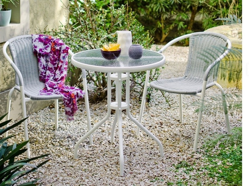 2 Sillas Rattan Y Mesa 60cm Bco Y Gris