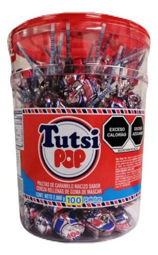 Tutsi Pop Paleta Sabor Cereza Vitrolero Con 100pz