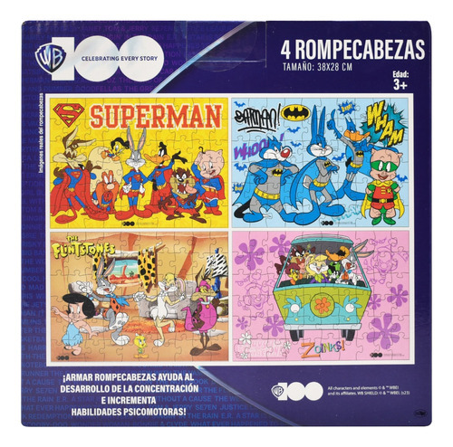 4 Rompecabezas De 38x28 Cm, Bugs Bunny, Lucas, Porky, Coyote