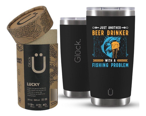 Copo Térmico Gluck Lucky Future Fishing & Beer Drinker Black Cor Preto Liso