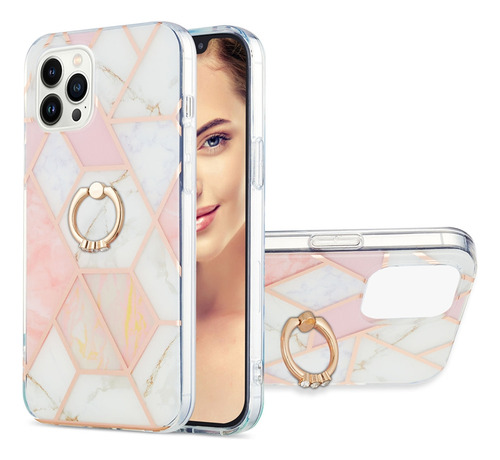 Funda Para Samsung Series, Soporte Giratorio De 360 Grados, Anillo De Mármol Brillante, Antihuellas Dactilares, Rosa Y Blanco