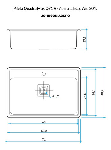Johnson Pileta De Cocina Simple Quadra Max Acero 304 Q71a