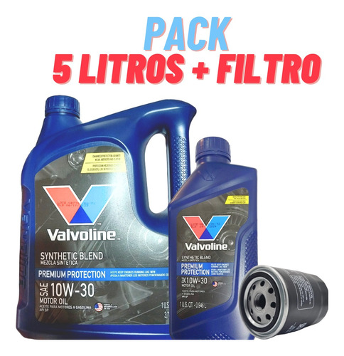 Aceite 10w30 Semi Sintetico Valvoline Pack 5lts + Filtro