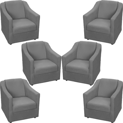 Kit 6 Poltronas Decorativas Reforçadaspara Recepção Suede Cor Cinza Desenho Do Tecido Suede Liso