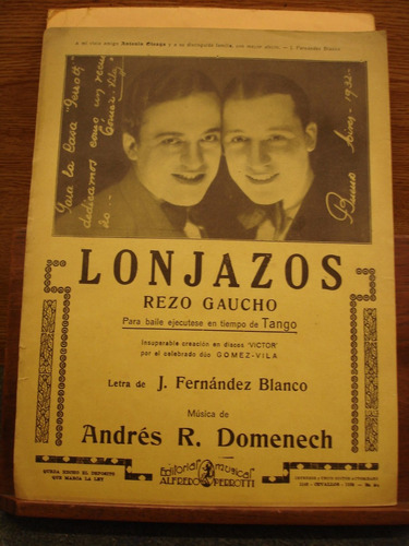 Partitura Lonjazos Rezo Gaucho Tango Blanco Domenech