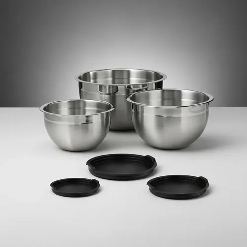 Conjunto 3 Bowls de Inox C/ Tampas Plásticas