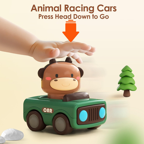Dp 4pcs Coche De Juguete Hand Push Inercia Animal Lindo For