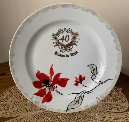 Prato Bodas De Rubi 40 Anos De Casamento 25 Cm