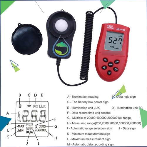 Medidor De Luz, 3 Range Lux Ni5l Luminómetro, Termómetro, 