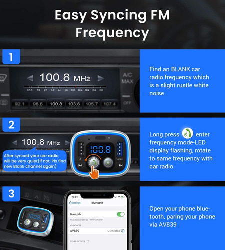 Imagen 6 de 6 de Ainope Fm Transmitter Bluetooth For Car, 36w/6a Pd&qc3.0 Blu