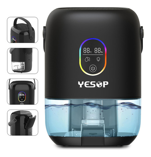Deshumidificador Eléctrico 1000ML Silencioso Eficiente Portátil Led 7 Colores - Yesop