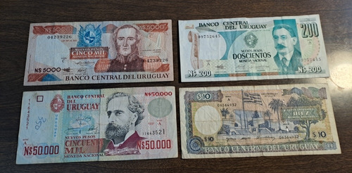Uruguay X 4 Billetes Incluye 50000 Pesos 1991. Usados 
