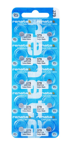 10 Pilha Bateria 379 1.55v Renata Sr521s 01 Cartela C/ 10 Un