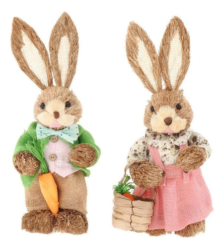 1 Par Conejo De Paja 35cm Adornos De Fiesta Decoración Pascu