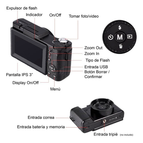 Camara Digital Vak Rf 3' Lcd 48mp Zoom Optico 4k