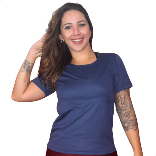 Blusa Blusinha Camiseta Fitness Feminina Dryfit Azul Escuro