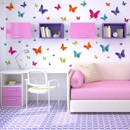 Imagem 3 de 6 de Adesivo De Parede Infantil Quarto Menina Borboletas 55un.