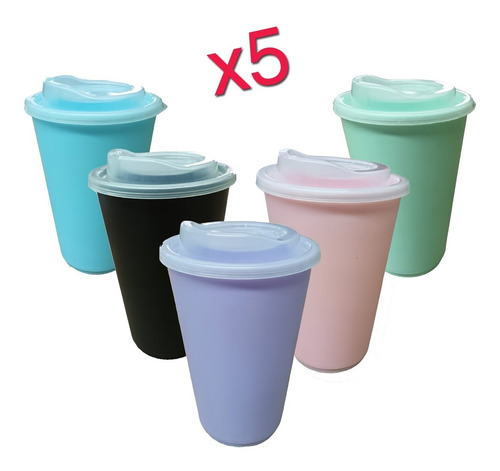 Set X 5 Vaso Reutilizable Tipo Starbucks Mug Pastel - 500 Ml